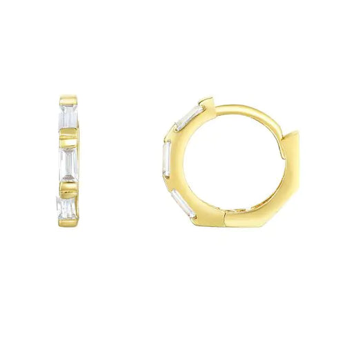 14K Baguette CZ Huggie Earrings