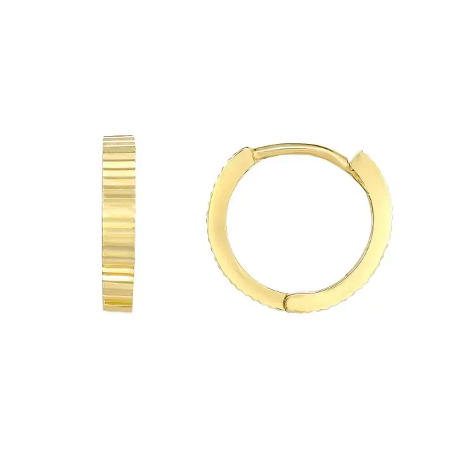 14K Linear Diamond Cut Huggie Earrings