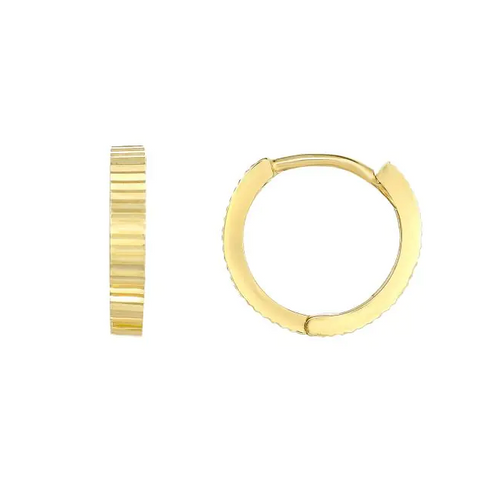 14K Linear Diamond Cut Huggie Earrings