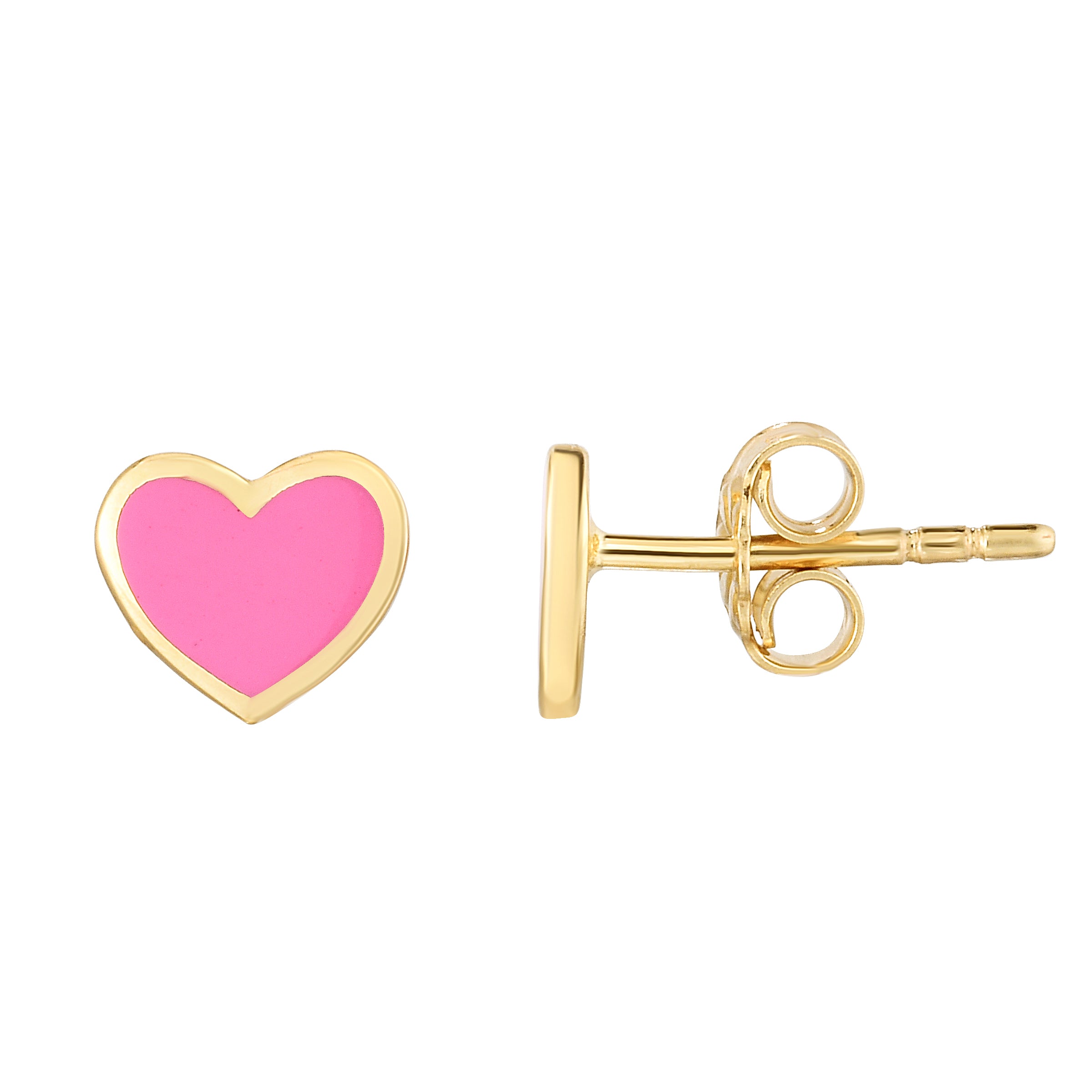 14K Pink Heart Enamel Earrings