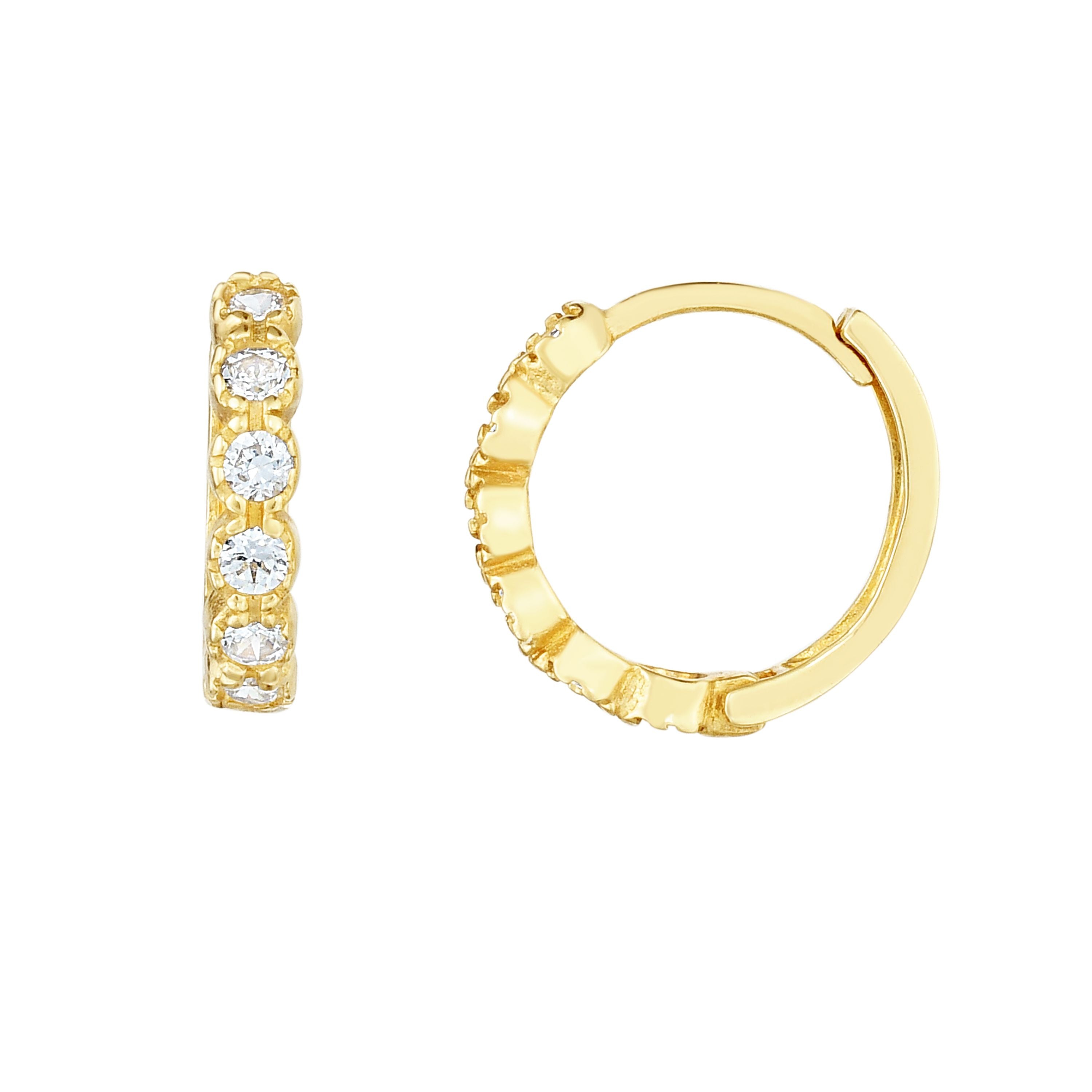 14K Round CZ Huggie Earrings