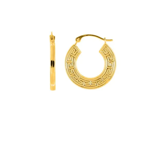 14K Small Greek Key Hoops