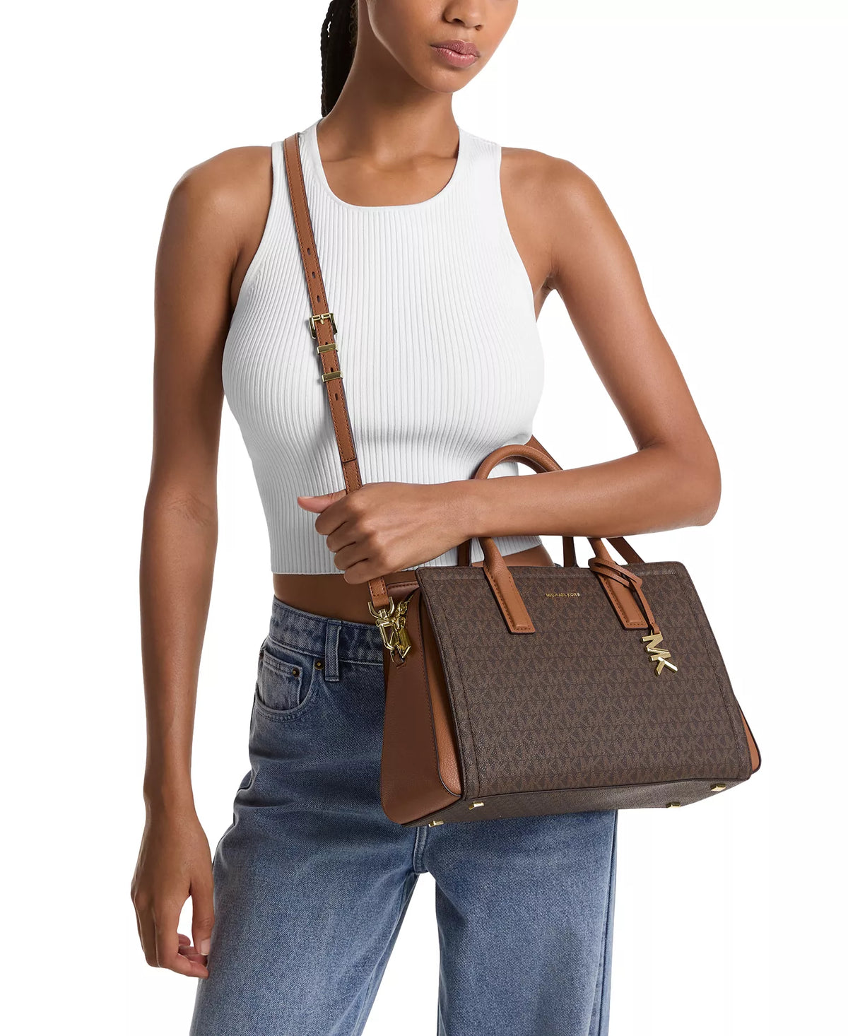 Michael Kors Laila Medium Satchel, Signature Brown