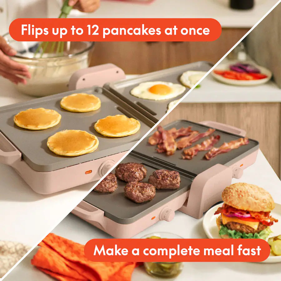 Bella 10" x 20" Fold & Store Dual Temp Electric Griddle, Blossom