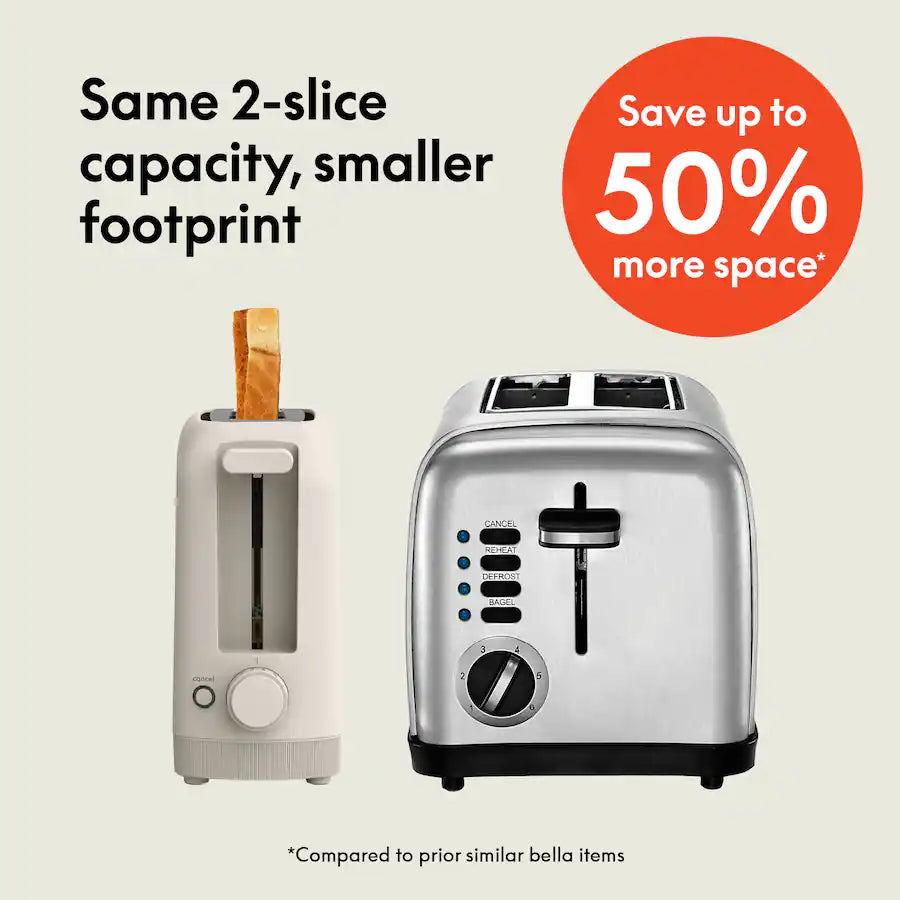 Bella Fits Anywhere 2 Slice Slim Toaster, Oatmilk