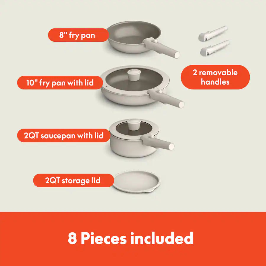 Bella Fits Anywhere 8 Piece Ceramic Nonstick Cookware, Oatmilk