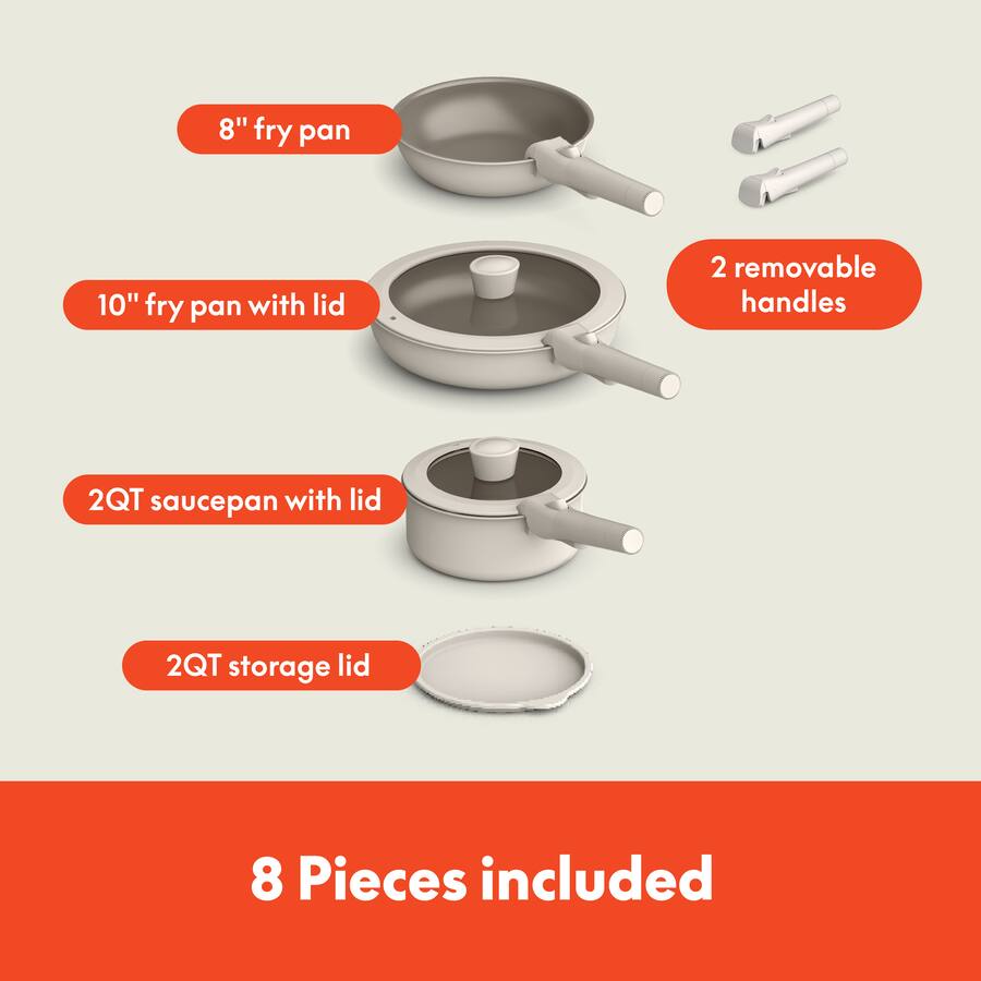 Bella Fits Anywhere 8 Piece Ceraminc Non Stick Kitchenware, Oatmilk