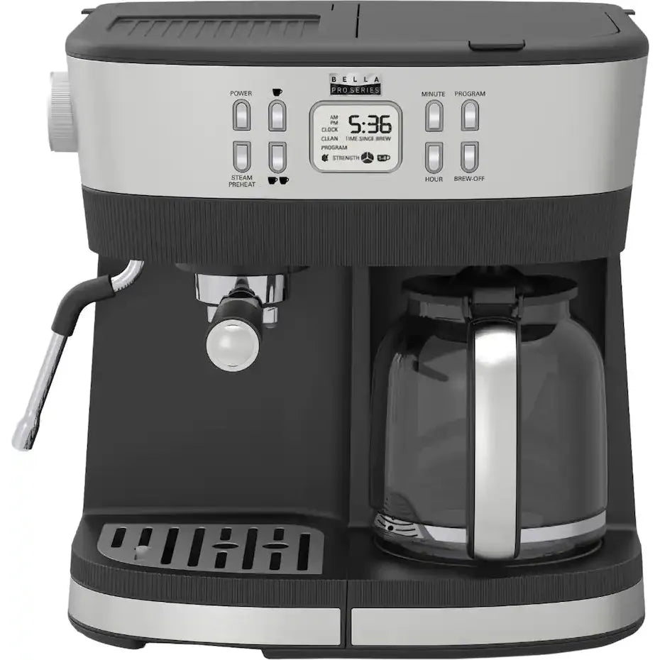 Bella PRO Combo Espresso & Drip Coffee Maker, Stainless Steel