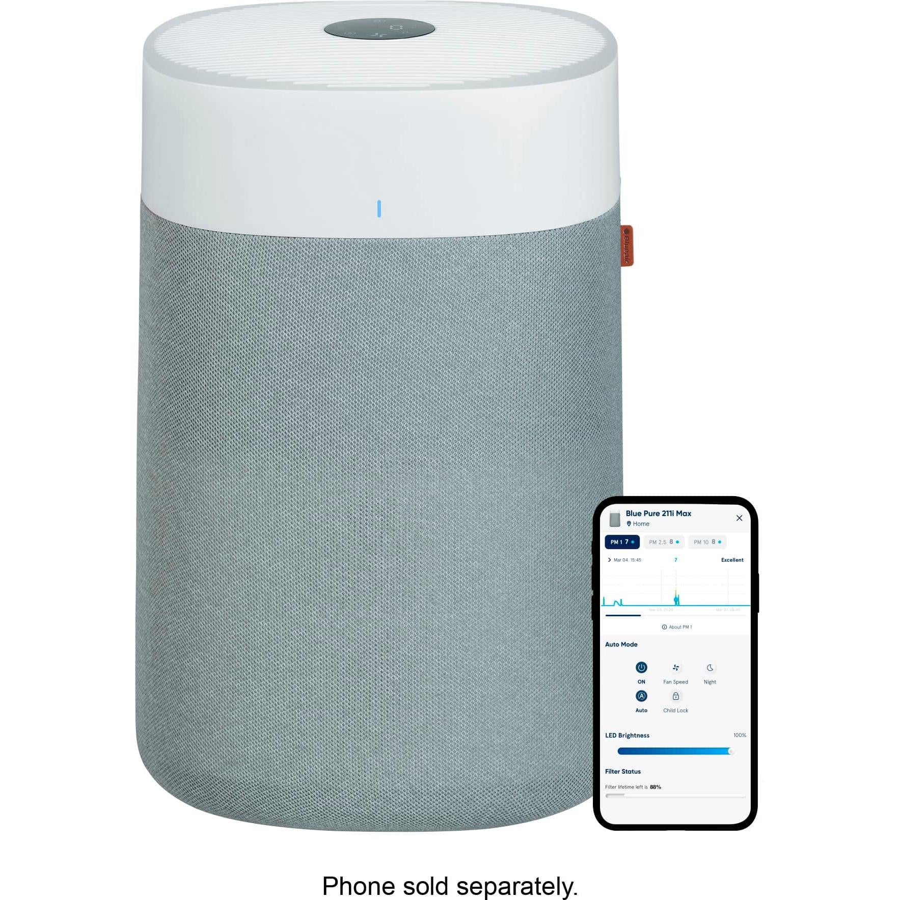 Blueair Blue Pure 211i Max Air Purifier, White/Gray