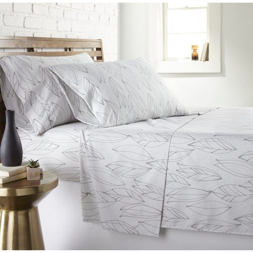 Botanical Printed Microfiber Sheet Set, White