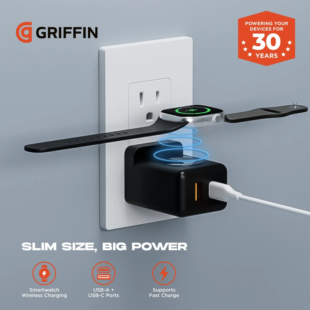 Griffin PowerBlock 20W Wall Charger with SmartWatch Wireless Charging