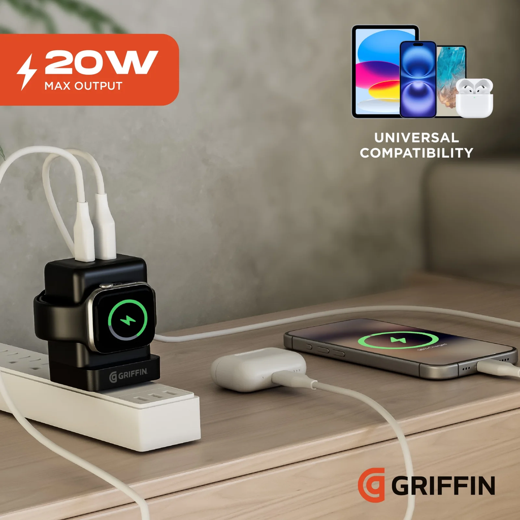 Griffin PowerBlock 20W Wall Charger with SmartWatch Wireless Charging