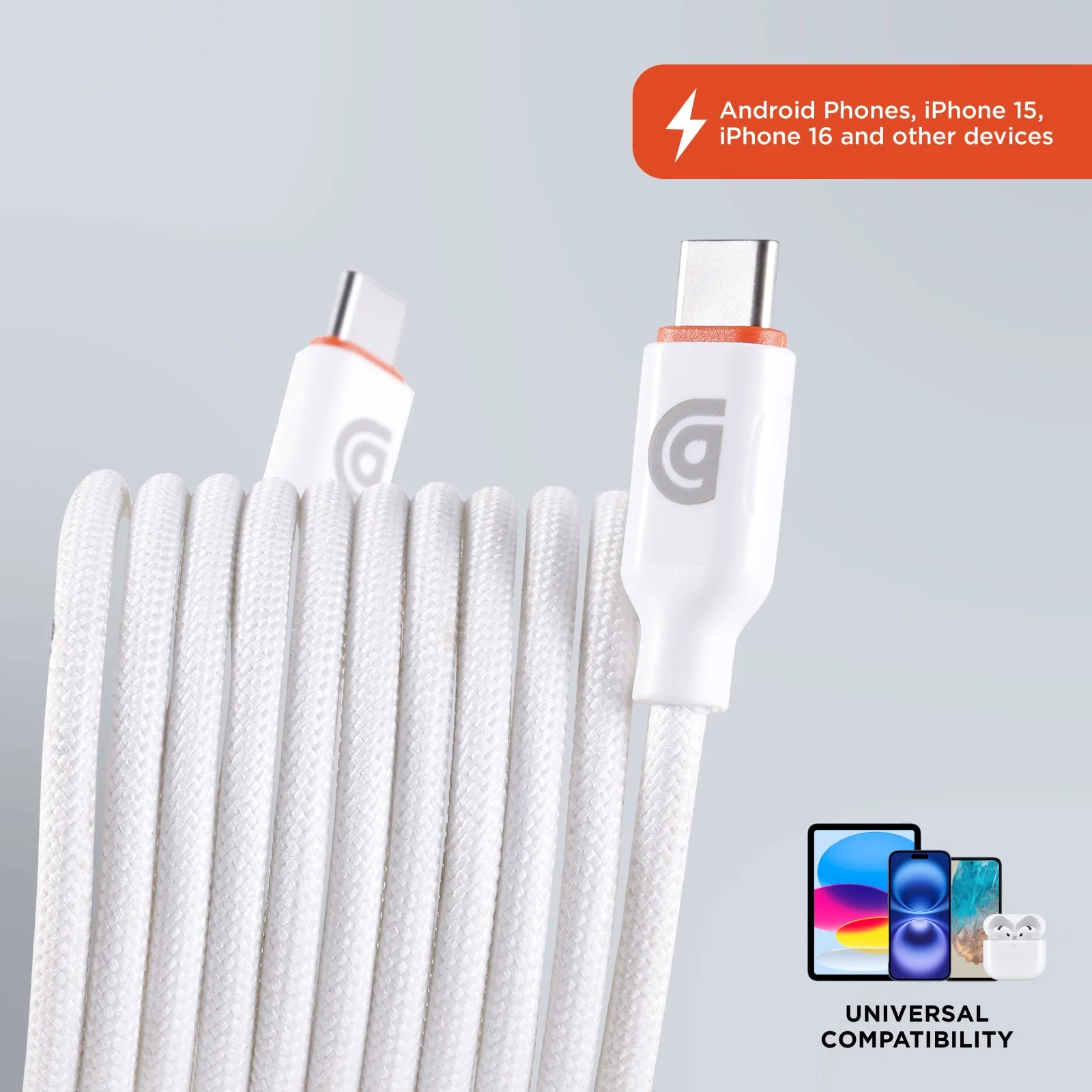 Griffin Ultra Durable 6 Ft USB-C to USB-C Charging Cable, White