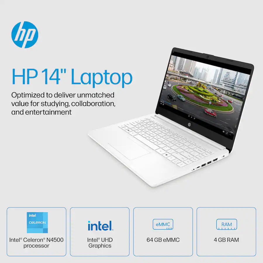 HP 14" HD Laptop Intel Celeron, Snowflake White