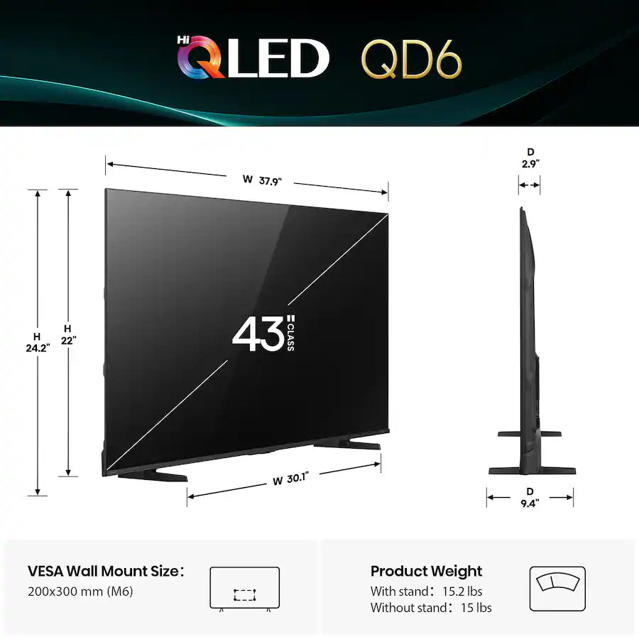 Hisense 43" Hi-QLED 4K UHD HDR Smart Fire TV