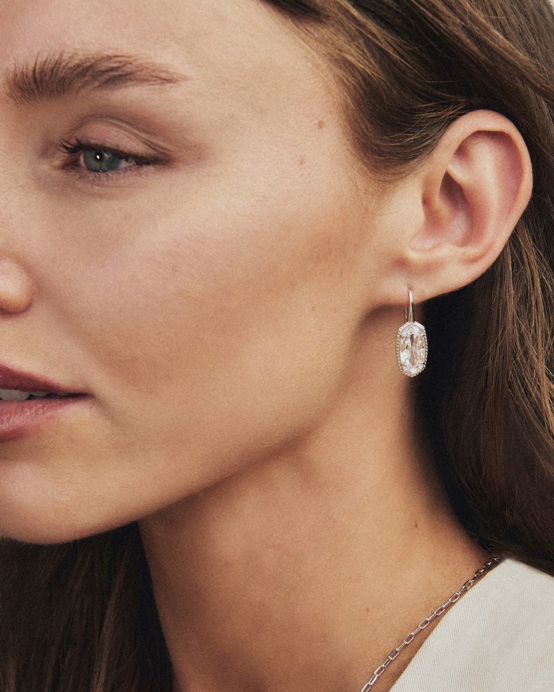Kendra Scott Lee Luxe Drop Silver Earrings, White CZ