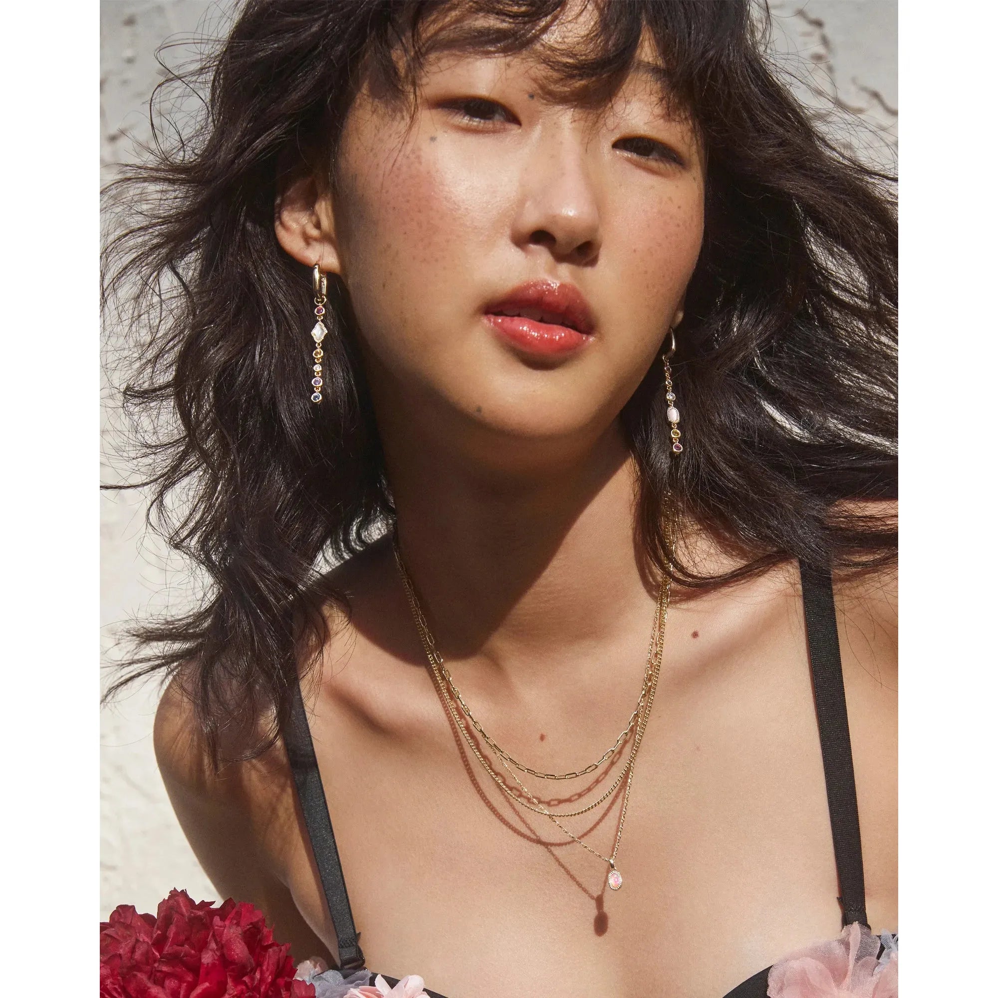 Kendra Scott Mini Elisa Triple Strand Necklace, Carnation Kyocera Opal