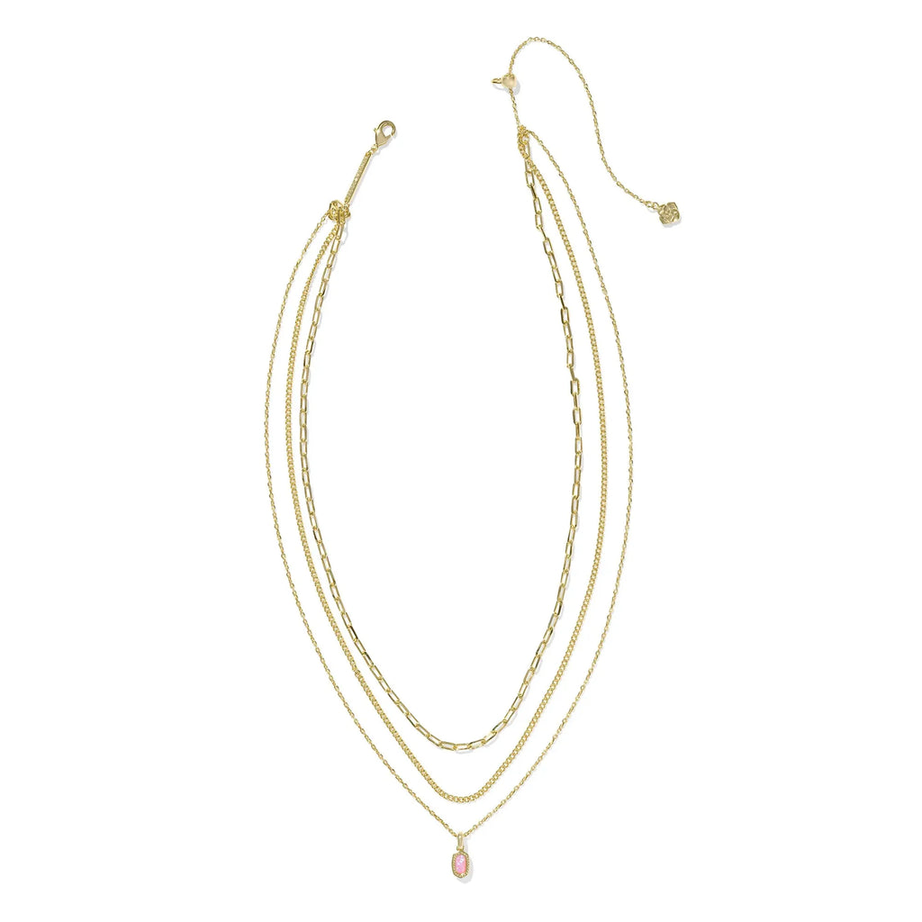 Kendra Scott Mini Elisa Triple Strand Necklace, Carnation Kyocera Opal