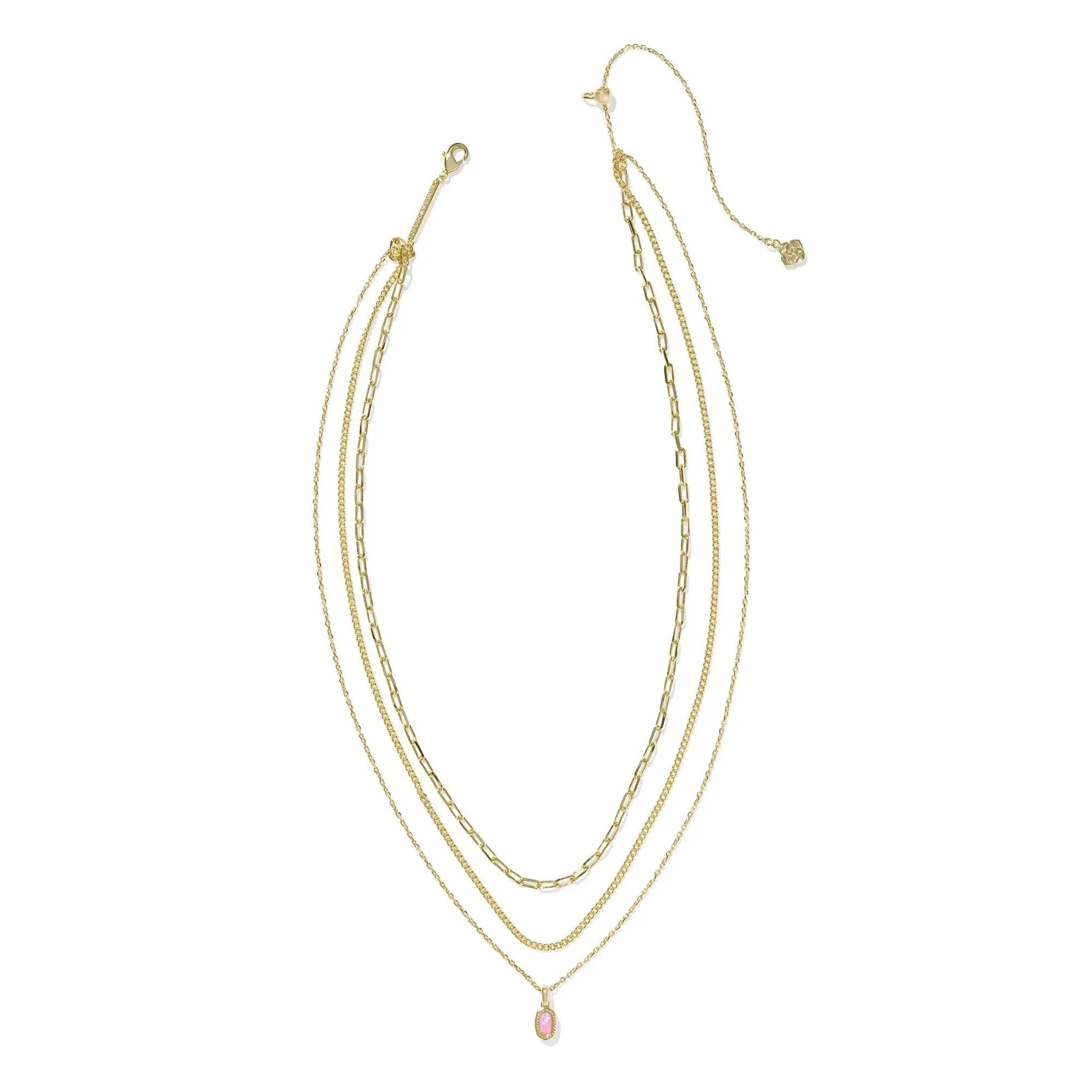 Kendra Scott Mini Elisa Triple Strand Necklace, Carnation Kyocera Opal