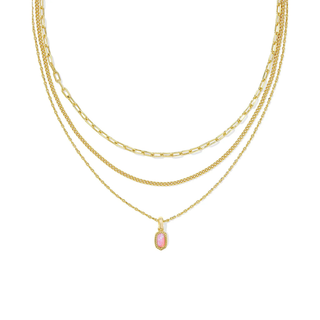 Kendra Scott Mini Elisa Triple Strand Necklace, Carnation Kyocera Opal
