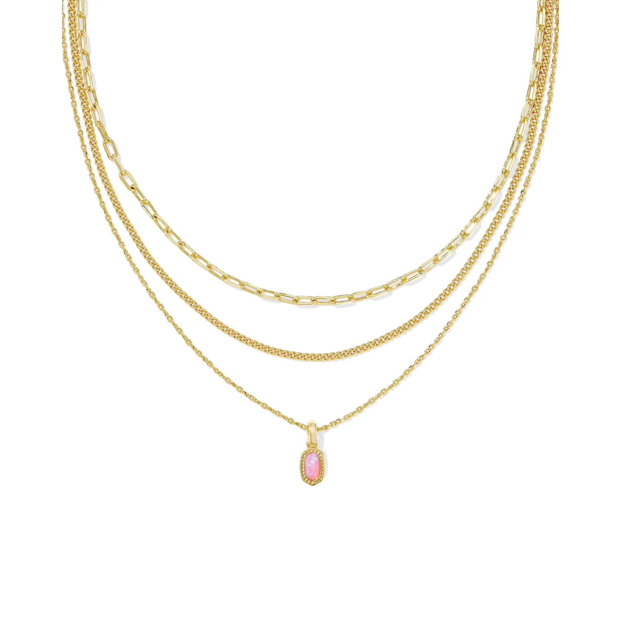 Kendra Scott Mini Elisa Triple Strand Necklace, Carnation Kyocera Opal