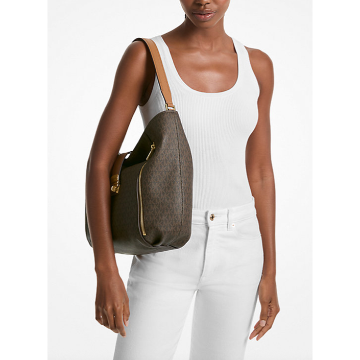 Michael Kors Addie Signature Logo Large Shoulder Bag, Brown