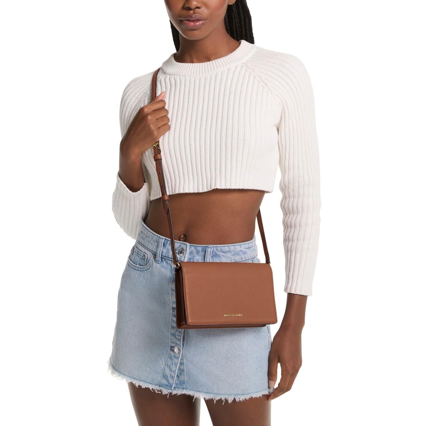 Michael Kors Jet Set Medium Leather Crossbody, Luggage