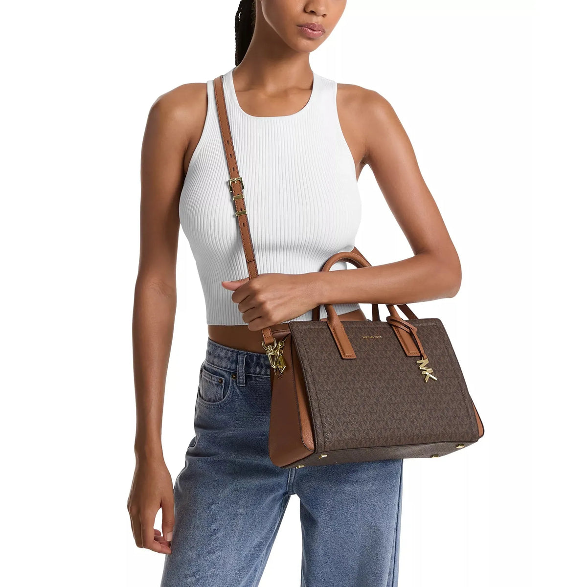 Michael Kors Laila Medium Satchel, Signature Brown