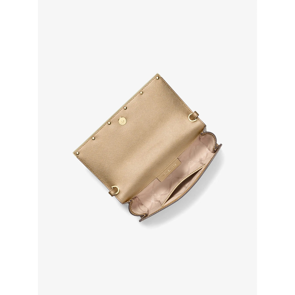 Michael Kors Mona Large Saffiano Leather Clutch, Gold