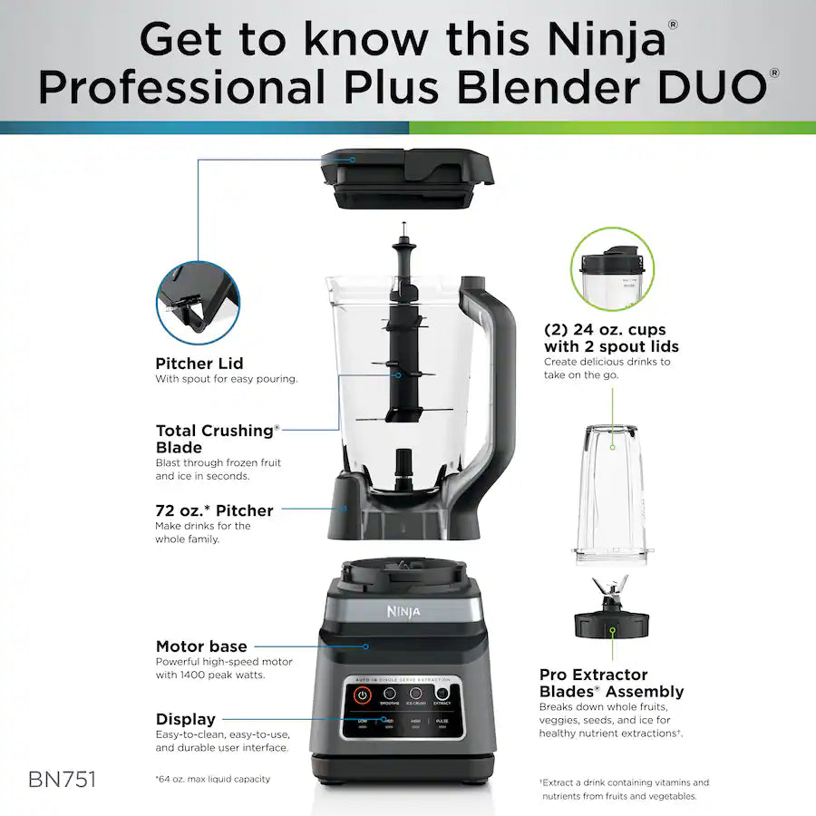 Ninja Professional Plus Blender DUO with Auto-IQ, Stainless Steel