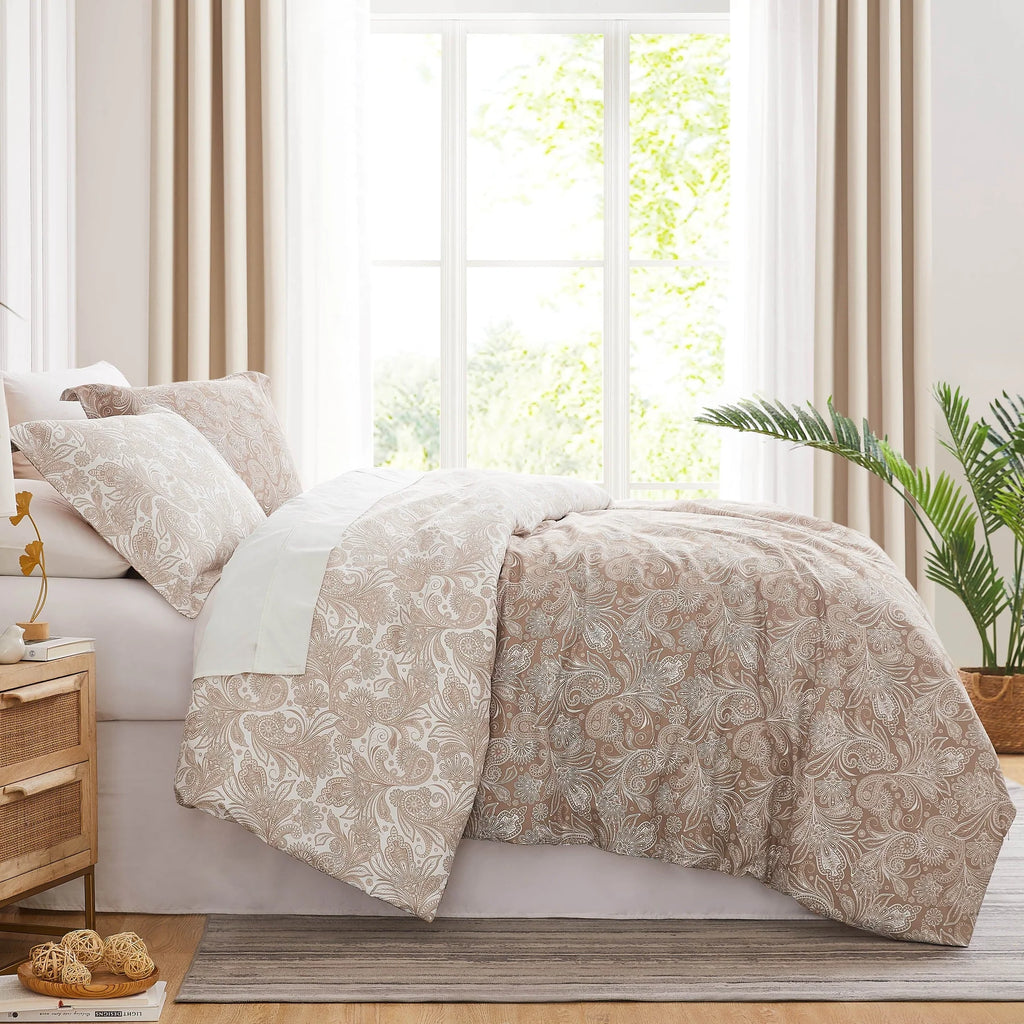 Paisly Garden Reversible Comforter Set, Taupe