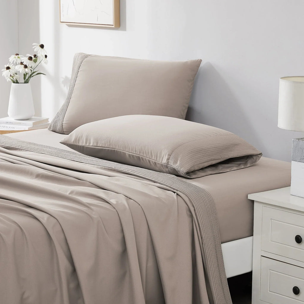 Pintuck Luxe Microfiber 4 Piece Sheet Set, Bone