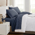 Pintuck Luxe Microfiber 4 Piece Sheet Set, Dark Blue