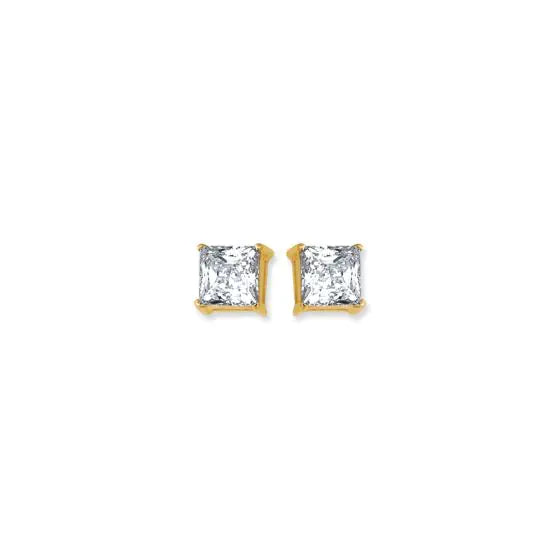 Princess Cut CZ Earrings, 7mm