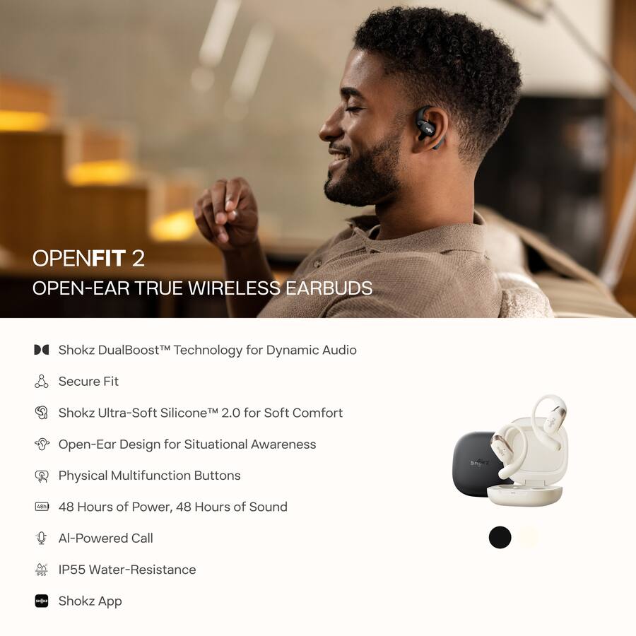 Shokz OpenFit 2 True Wireless Earbuds, Black