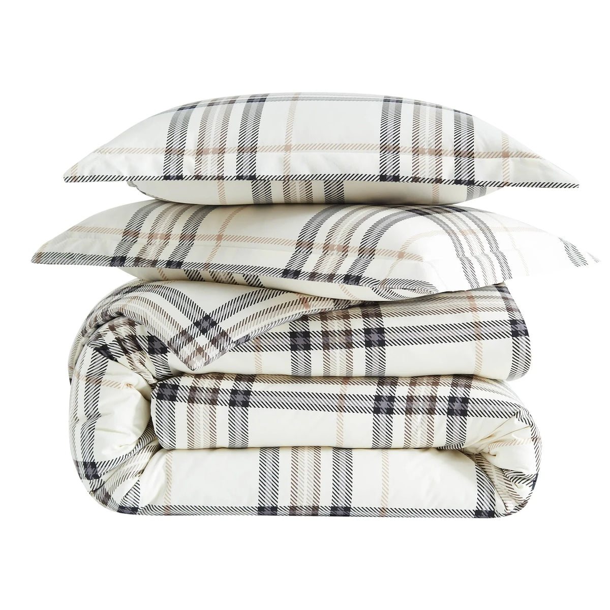 Simple Plaid Comforter Set, Cream