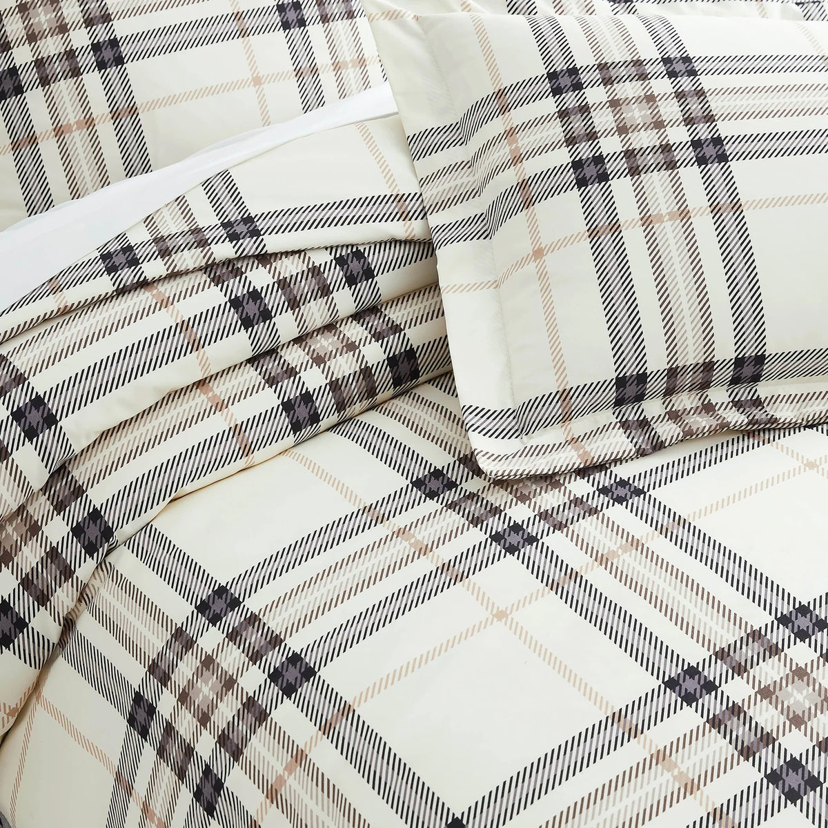 Simple Plaid Comforter Set, Cream