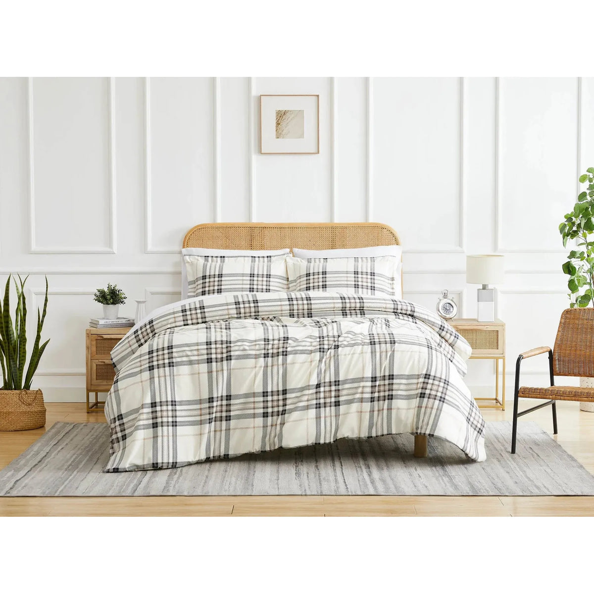 Simple Plaid Comforter Set, Cream