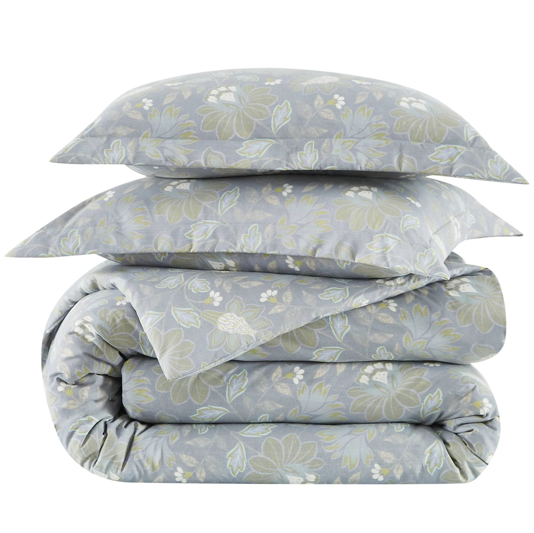 Soft Blossoms Reversible Comforter Set, Steel Blue