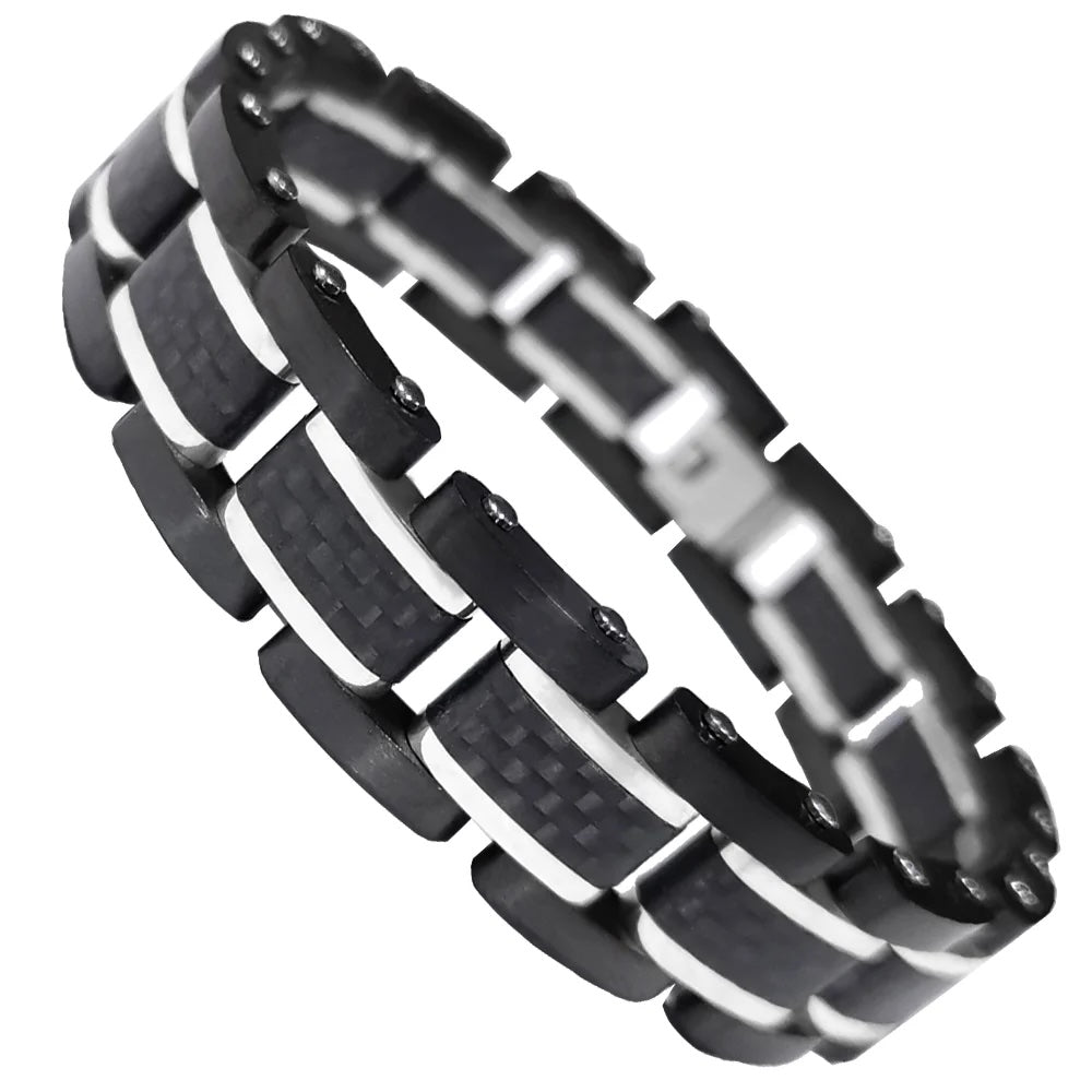 Stainless Steel Bracelet w/ PVD Coating and Carbon Fiber