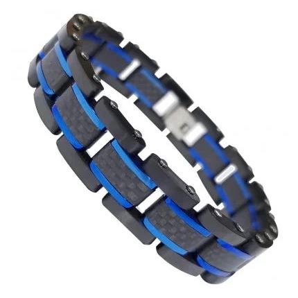Stainless Steel Bracelet w/PVD Coating and Carbon Fiber, Blue