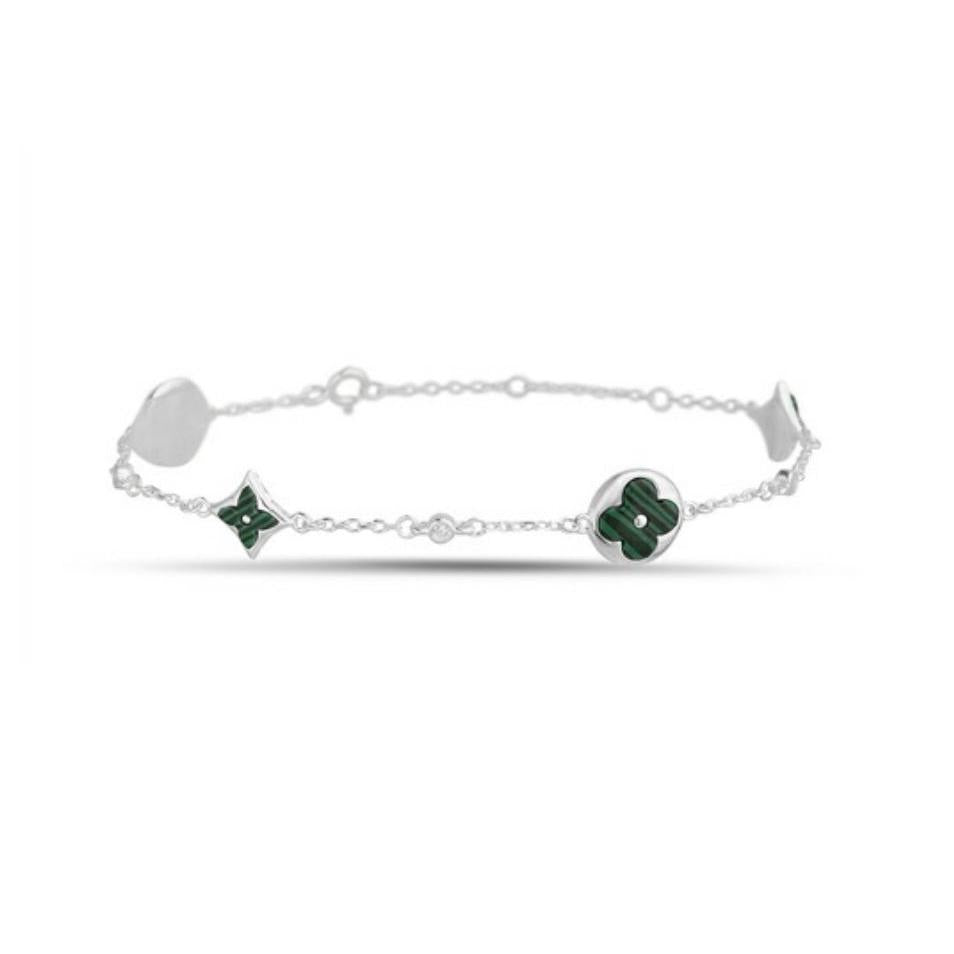Sterling Silver Malachite Blossom Charm Bracelet