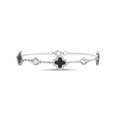 Sterling Silver Onyx CZ Clover Bracelet