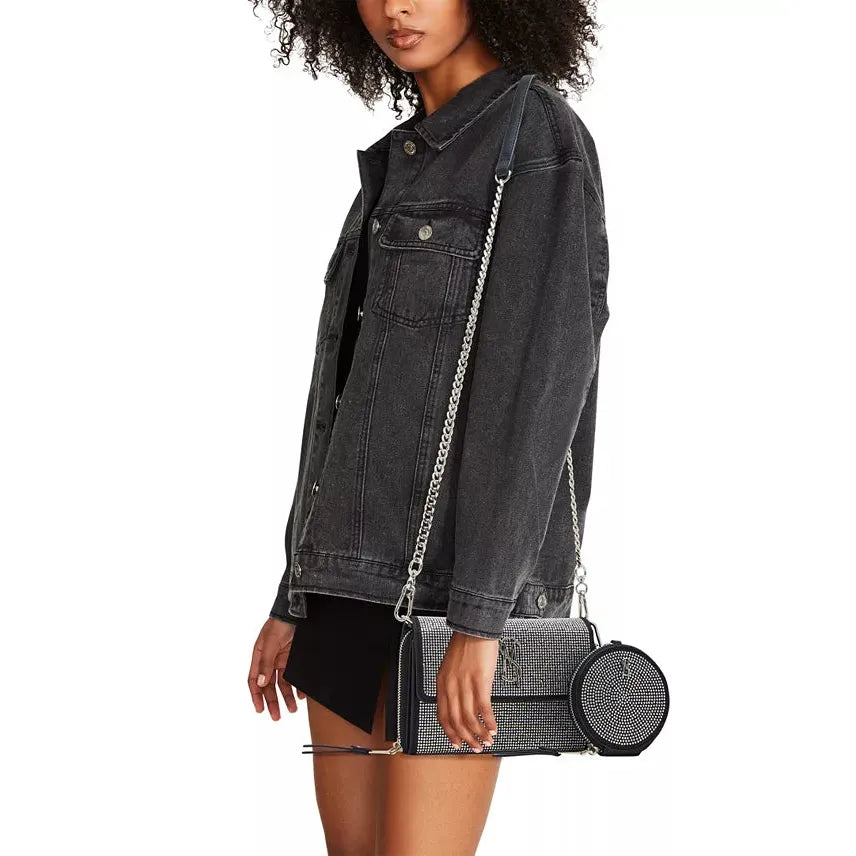 Steve Madden Carina Crossbody Wallet Boxed Gift Set, Black & Silver