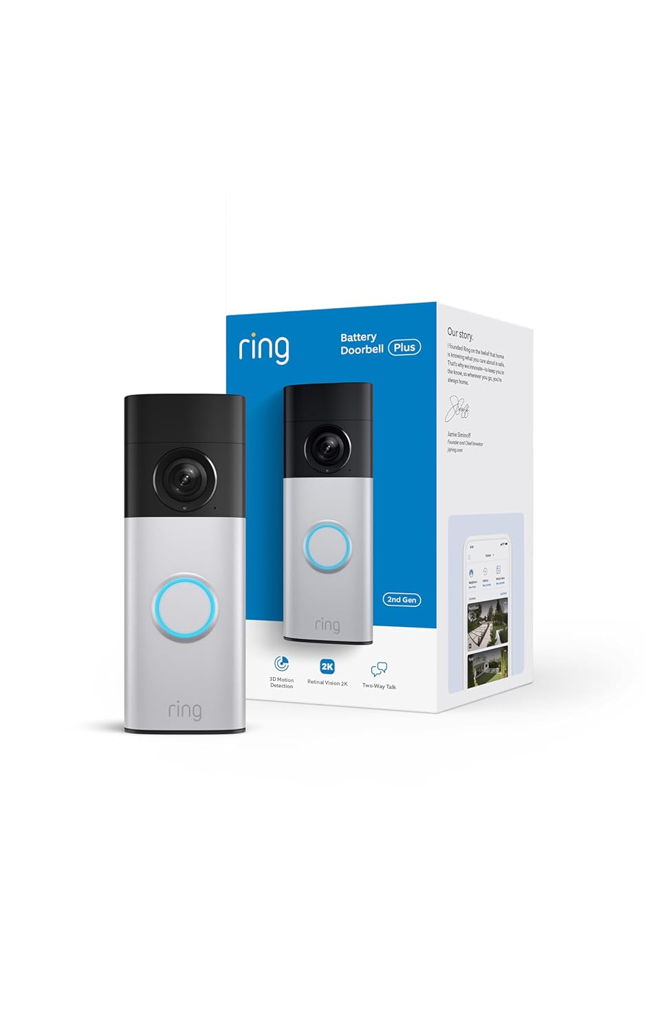 Ring Battery Doorbell 2K Plus, Nickel Silver